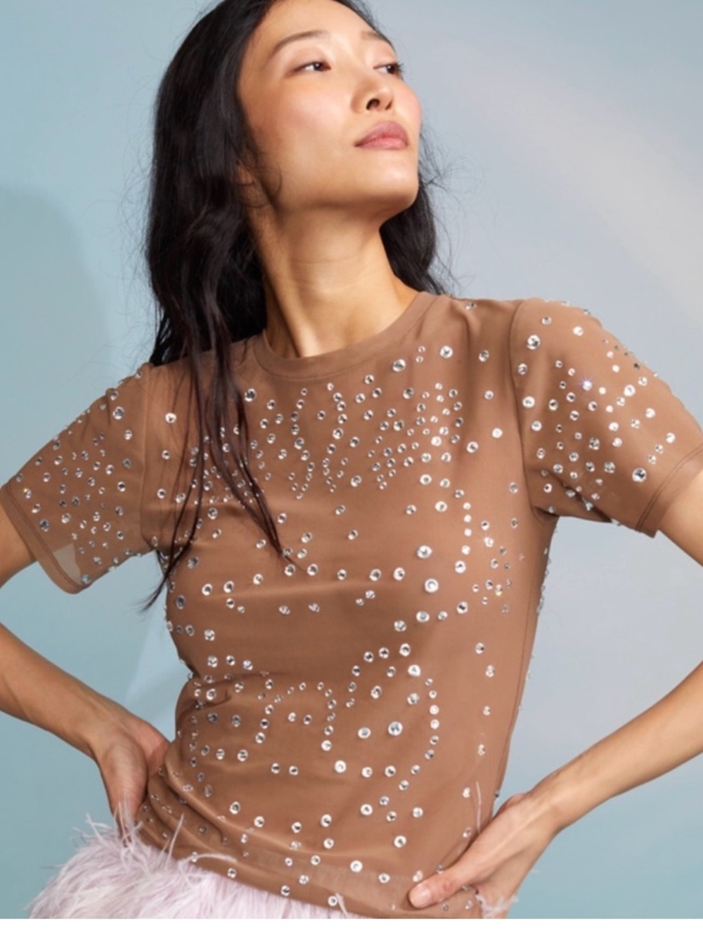 Cynthia Rowley embellished mesh tee Sz M